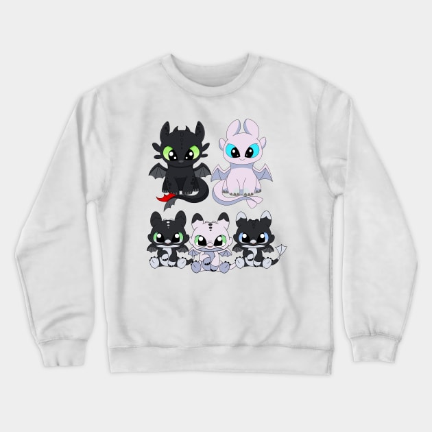 Cute dragon family, baby night fury set, toothless light fury, night lights dragon babies Crewneck Sweatshirt by PrimeStore